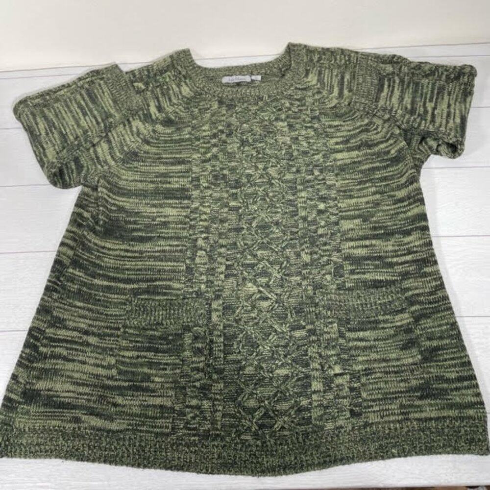Jason Maxwell Green Textured Cable Knit Sweater 2X Short Sleeve